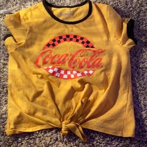 mustard yellow coca cola tee with tie in middle